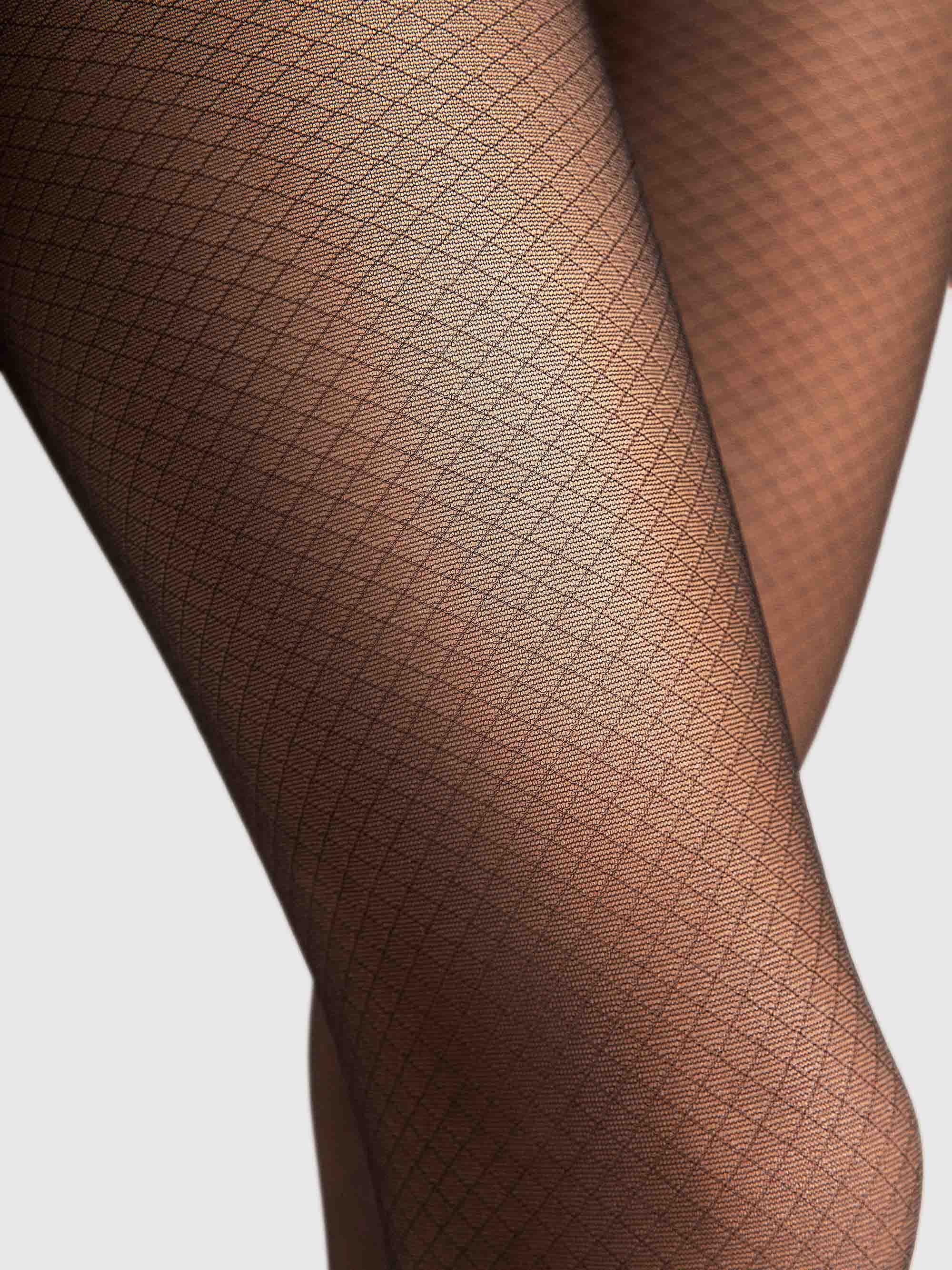 thumbnail image 2 of Fiore Valentis Mock Lace-Up Garter Stockings – Black, Thigh High, Sheer European Hosiery (3 Sizes) 2 of 5