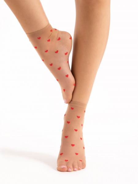 Fiore - 20 denier heart pattern ankle socks