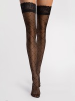 Fiore - Sheer diamond pattern hold ups with beautiful floral pattern lace top Fiore - Sheer diamond pattern hold ups with beautiful floral pattern lace top
