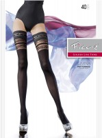 Fiore - Opaque hold ups with semi sheer floral pattern lace top 40 denier Fiore - Opaque hold ups with semi sheer floral pattern lace top 40 denier