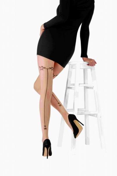 Pretty Polly Heart Backseam - Nude backseam tights with and pretty thigh and ankle details