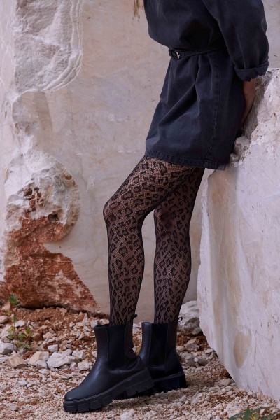 Cette - Soft animal design fishnet tights with seamless body