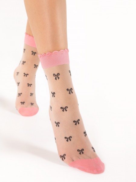 Fiore - 15 denier bow pattern ankle socks