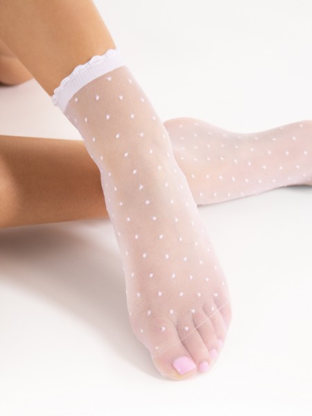 Fiore - Sheer ankle socks with classic polka dots and a fancy border, 20 denier