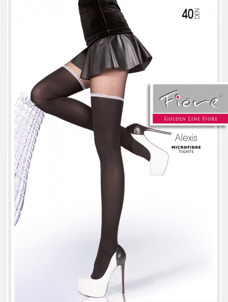 Fiore - 40 denier stylish mock hold up tights with lace pattern