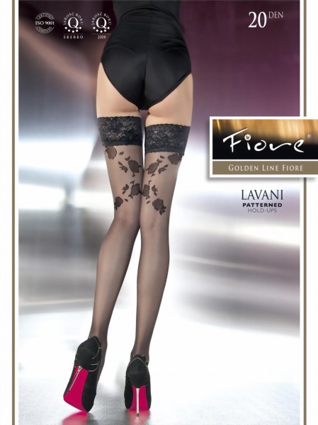 Fiore - Flower pattern hold ups with decorative lace top Lavani 20 denier