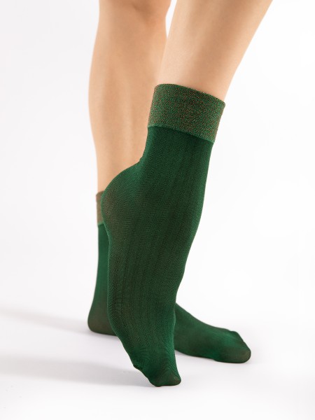 Fiore - 40 denier eye-catching socks with a copper-coloured lurex yarn welt and a subtle striped des