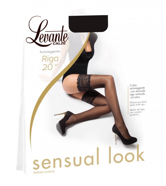 Levante - Back seam hold ups with cuban heel and lace top