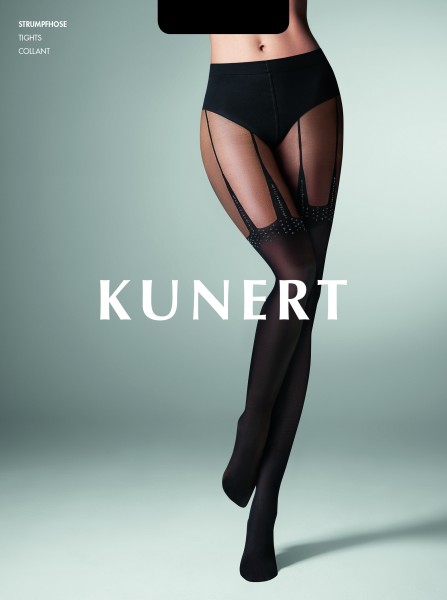 KUNERT Star - Opaque mock suspender tights with lurex details