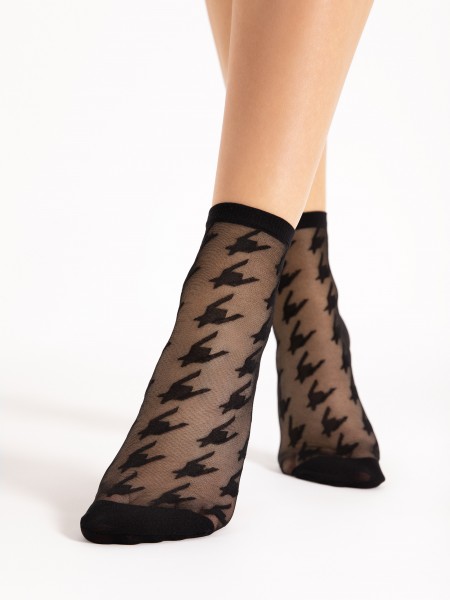 Fiore - 20 denier ankle socks with oversized houndstooth pattern